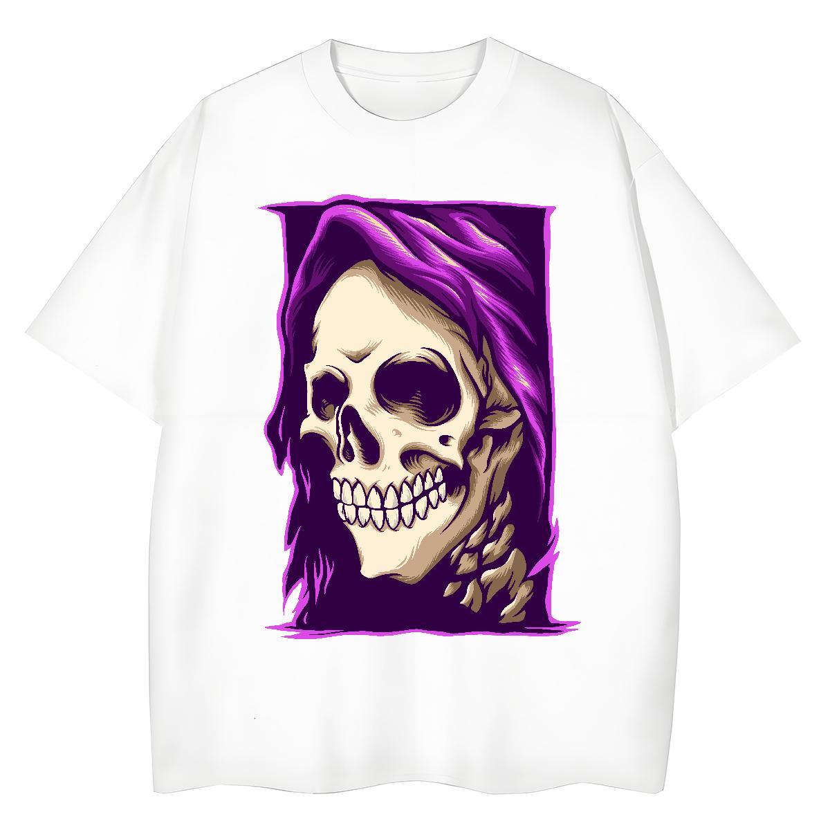 2024 Casual T Shirt For Woman 230g Cotton Crew Neck Home Outdoor skull Unisex Tshirts Lady DIY Anime Printed Tees Shirts