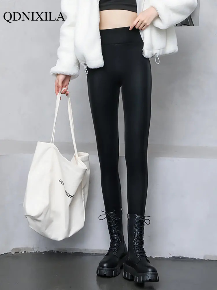 2023 Winter Spring Womens Leggings Korean Fashion High Waist Faux Leather Pants Black Slimming PU Trousers for Women 241007