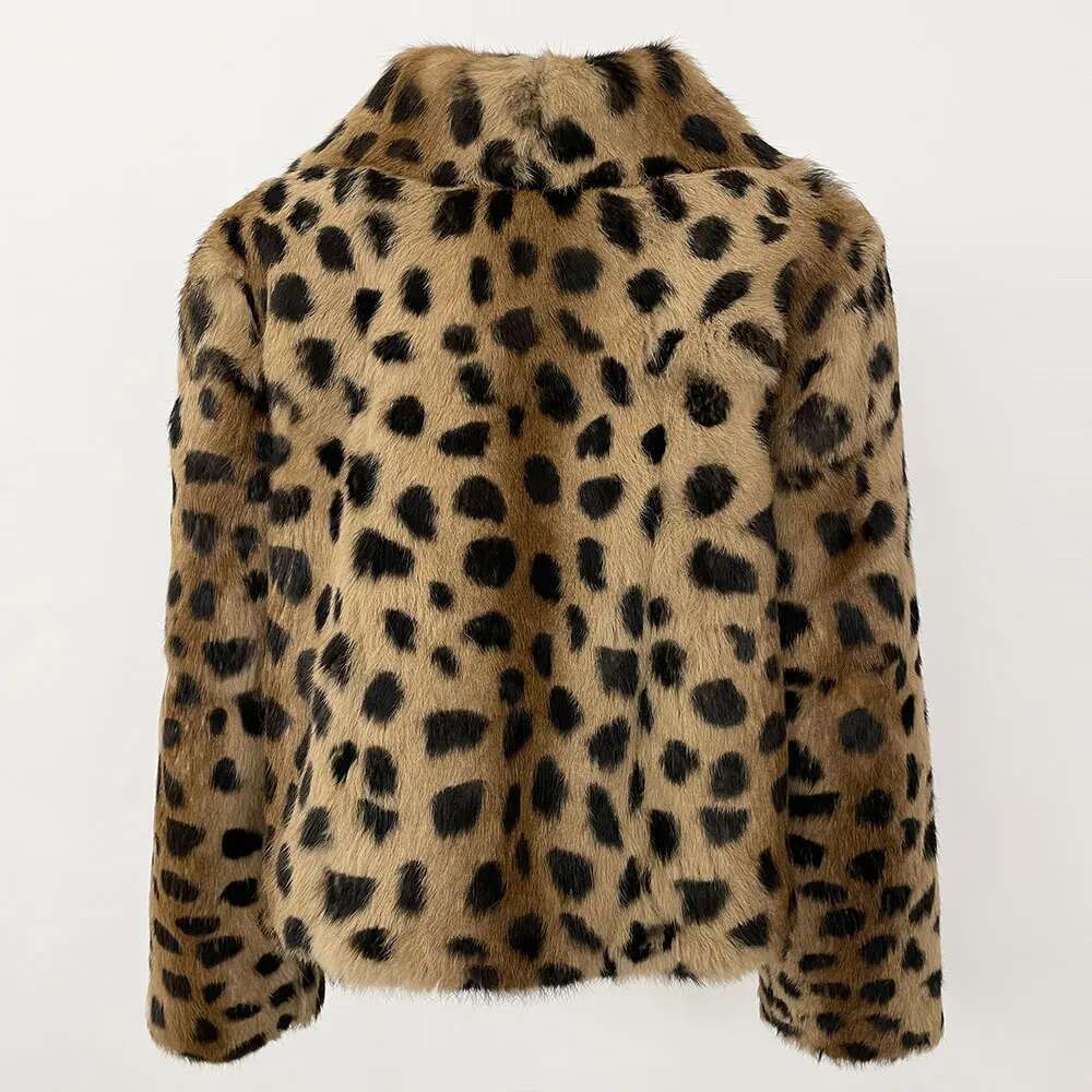 Winter Jacket Women Thick Warm New Fashion Turn-Down Collar Outerwear Streetwear Leopard Elegant Real Natural Rabbit Fur Coat