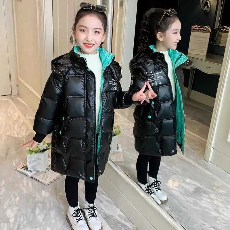 Autumn Girls Winter Jacket Waterproof Hoodie Shiny Thick Girls Coat 5-12 Years Old Children and Teenagers Girls Parka M241018