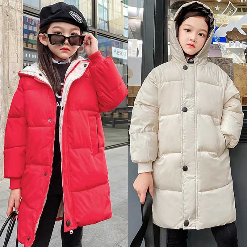 Winter girls jacket long style solid color thick warm hooded jacket suitable for 3-10 years M241018