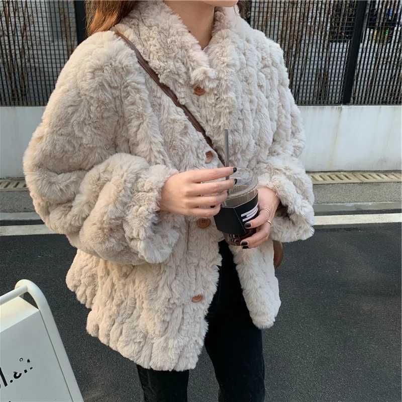 Fragrant Wind Lamb Hair Coat Womens Winter Imitation Rabbit Hair Fur Grass Plush Thickened Lamb Fleece Short Versatile TopX241018