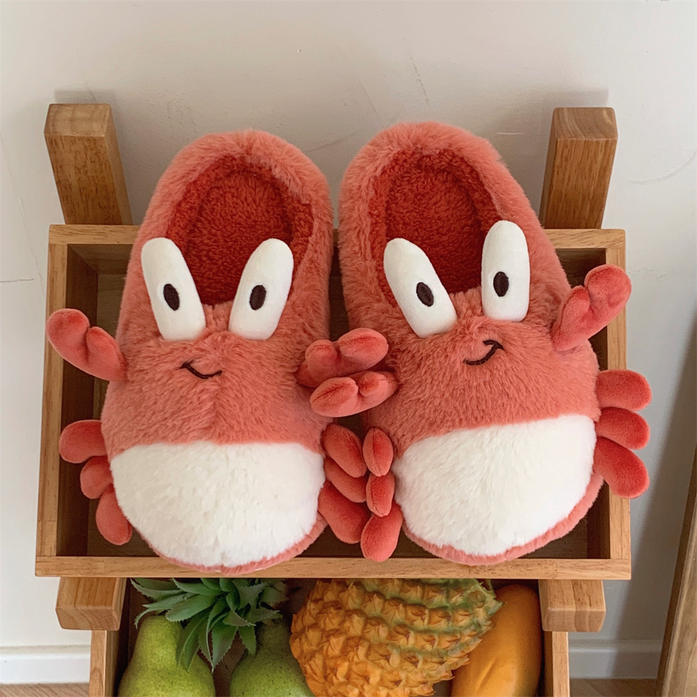 2024 New Fashionable Home Designer Casual Bedroom Soft Soled Woolen Shoes For Women Fun And Cute 3D Crab Cotton Slippers Free Shipping