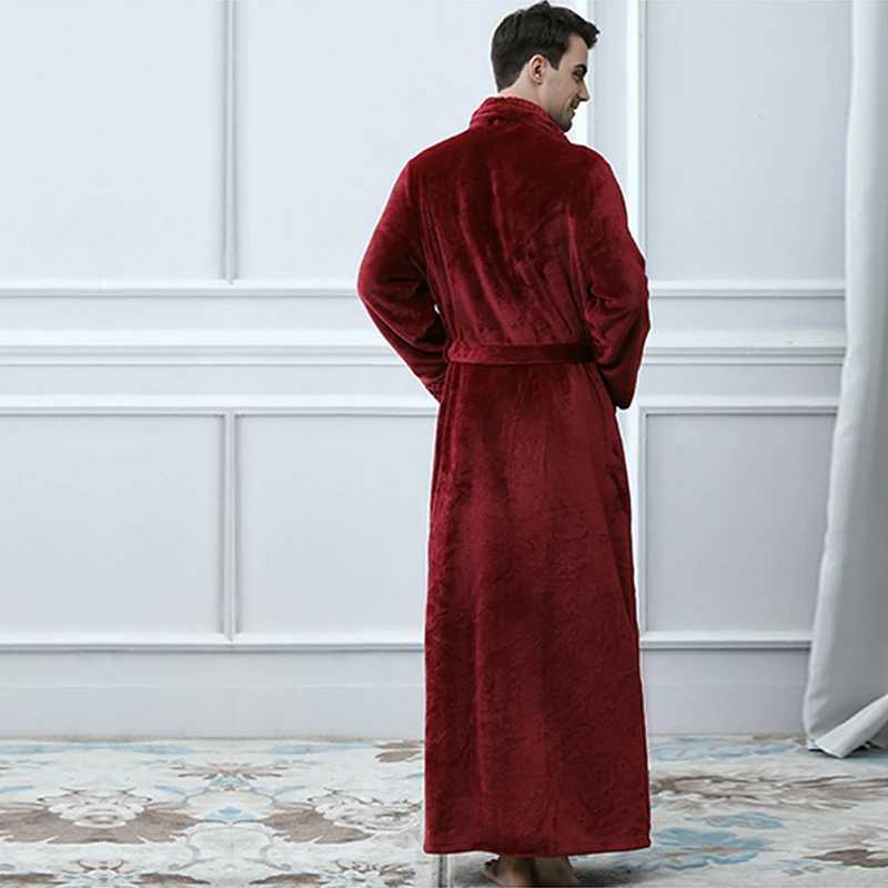 Lovers Extra Long Warm Flannel Bathrobe Plus Size Men Women Winter Coral Fleece Bath Robe Cozy Dressing Gown Spa Bride SleepwearXJ241018