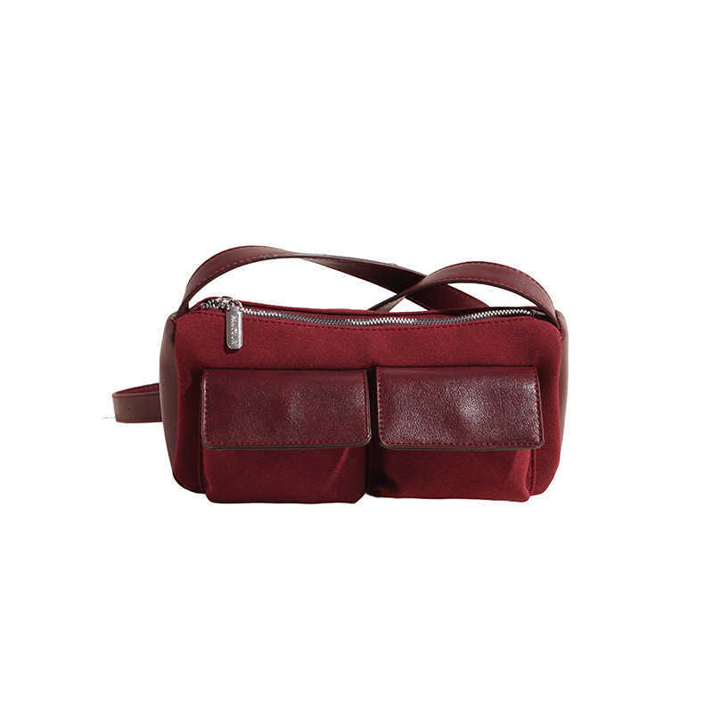 CMM Autumn and Winter New Niche High End Texture Double Pocket Suede Underarm Bag Contrasting Splicing Versatile Single Shoulder Crossbody Bag