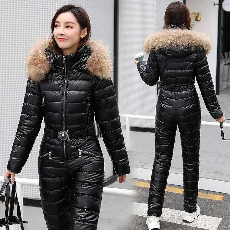 Women's Zipped Stand Collar Hooded Warm Winter Haruku Street Jumpsuits Women Fashion Long Sleeve Slim Parkas