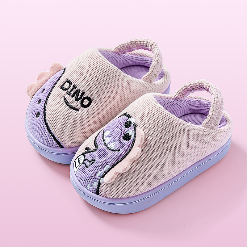 Baby cotton slippers for 1-3 years old and 2-year-old children, anti slip indoor home for infants and young children, dinosaur children's fur sli
