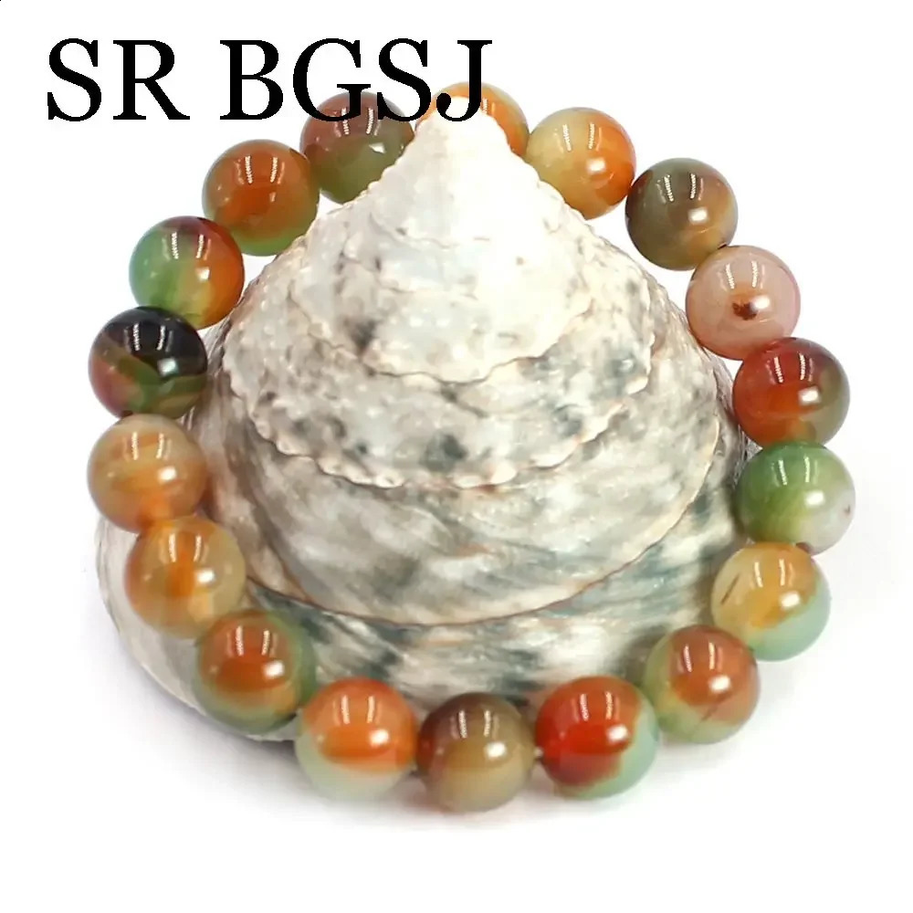 8-14mm Fashion Bridal Jewelry Gift Natural Rainbow Agate Womens Adjustable Stretch Bracelet 7.5 inches 241018