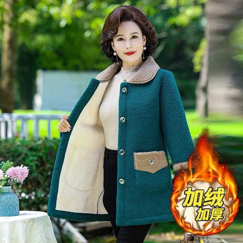 Middle Aged Womens Winter Jacket Lamb Wool Coat New Thicke Cotton Padded Jacket Warm Mid Long Particle Fleece Coat Female ParkaX241018