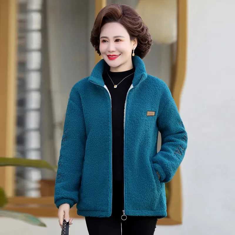 Lamb Wool Coat Women Winter New Parkas Mothers Cotton-Padded Coats Polar Fleece Jacket Middle-Aged Elderly Female Outerwear TopX241018