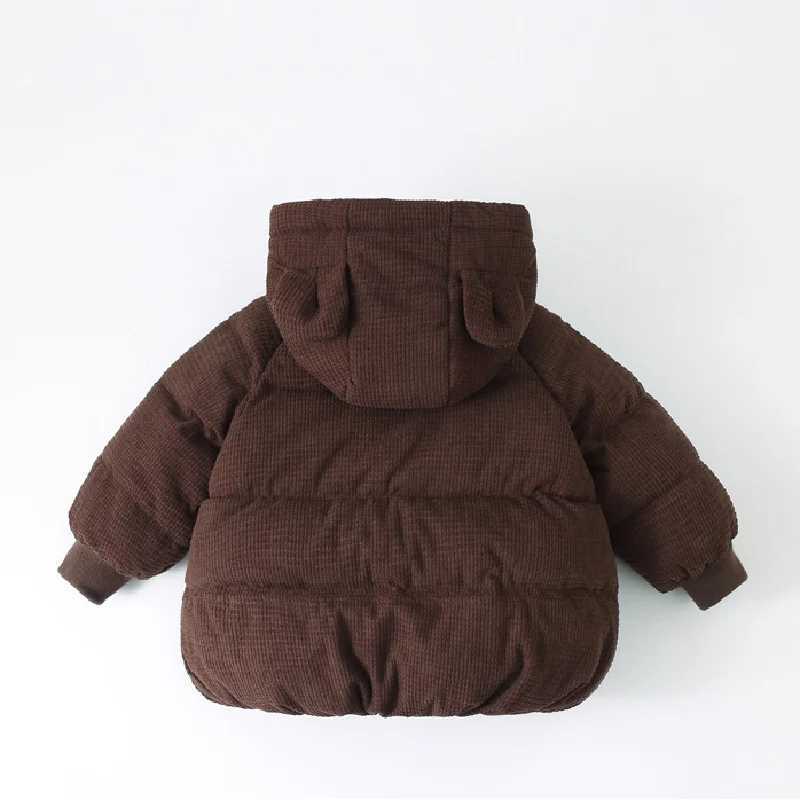 Childrens hooded denim jacket for winter and autumn childrens thick warm jacket for boys and girls zipper solid classic clothing for 1-6 years M241018