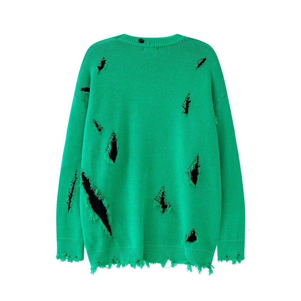 High Street Frayed Ripped Damaged Baggy Fall Sweater for Men and Women Crew Neck Letter Patchwork Casual Woolen Knitted 241018