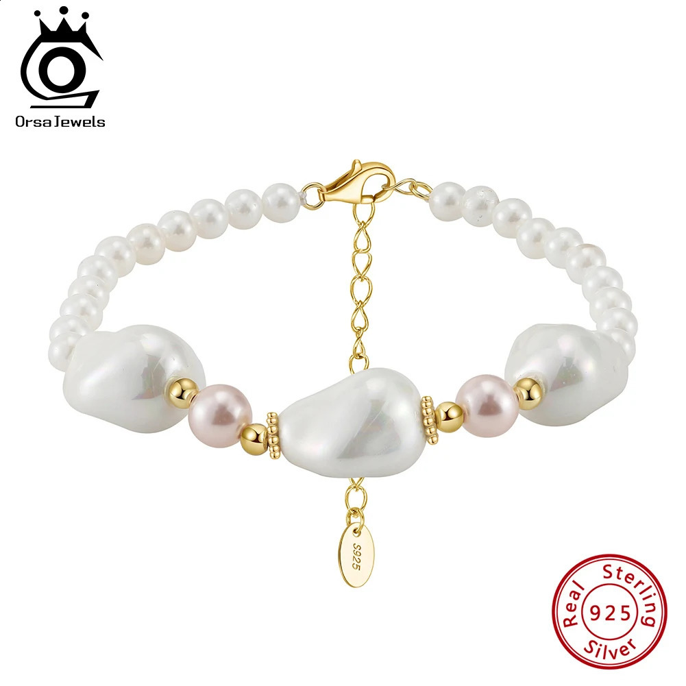 ORSA JEWELS Lucky Shell Pearl Bracelet 925 Pure Silver Irregular Shell Pearl Bracelet Party Jewelry Women PSB02 241017