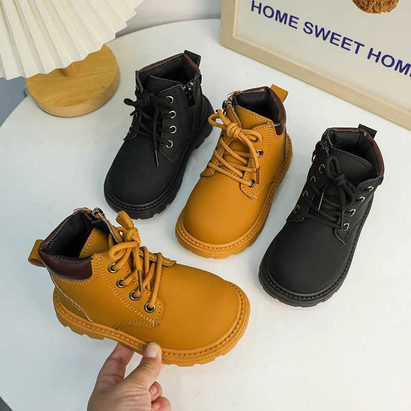 Boots Childrens Autumn Boots 2024 New Boys Leather Boots Fashion Non-slip Kids Causal Girls School Ankle Boots Comfortable Versatile H241018