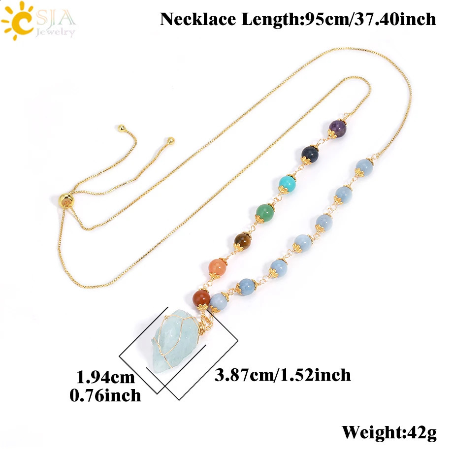 CSJA Treatment 7 Chakra Necklace Female Irregular Natural Stone Pendant Gold Stainless Steel Necklace Jewelry H175 241018