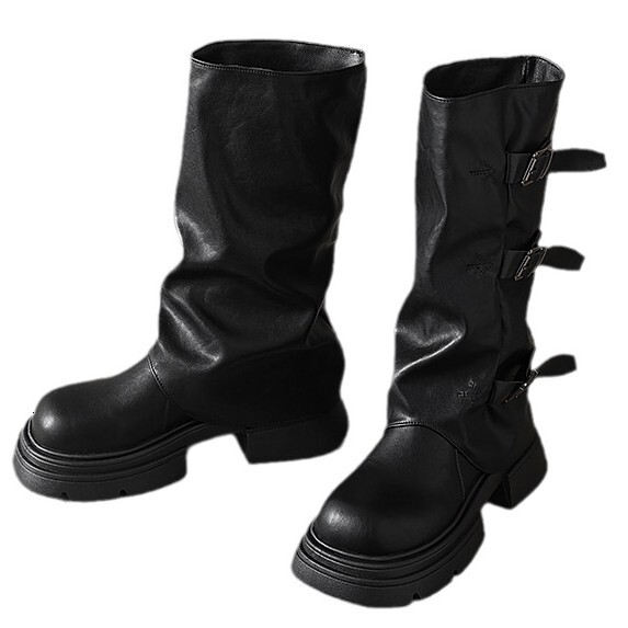 Martin boots for women 2024 new British style thick soled small mid rise boots for women, height increasing stacked leg boots