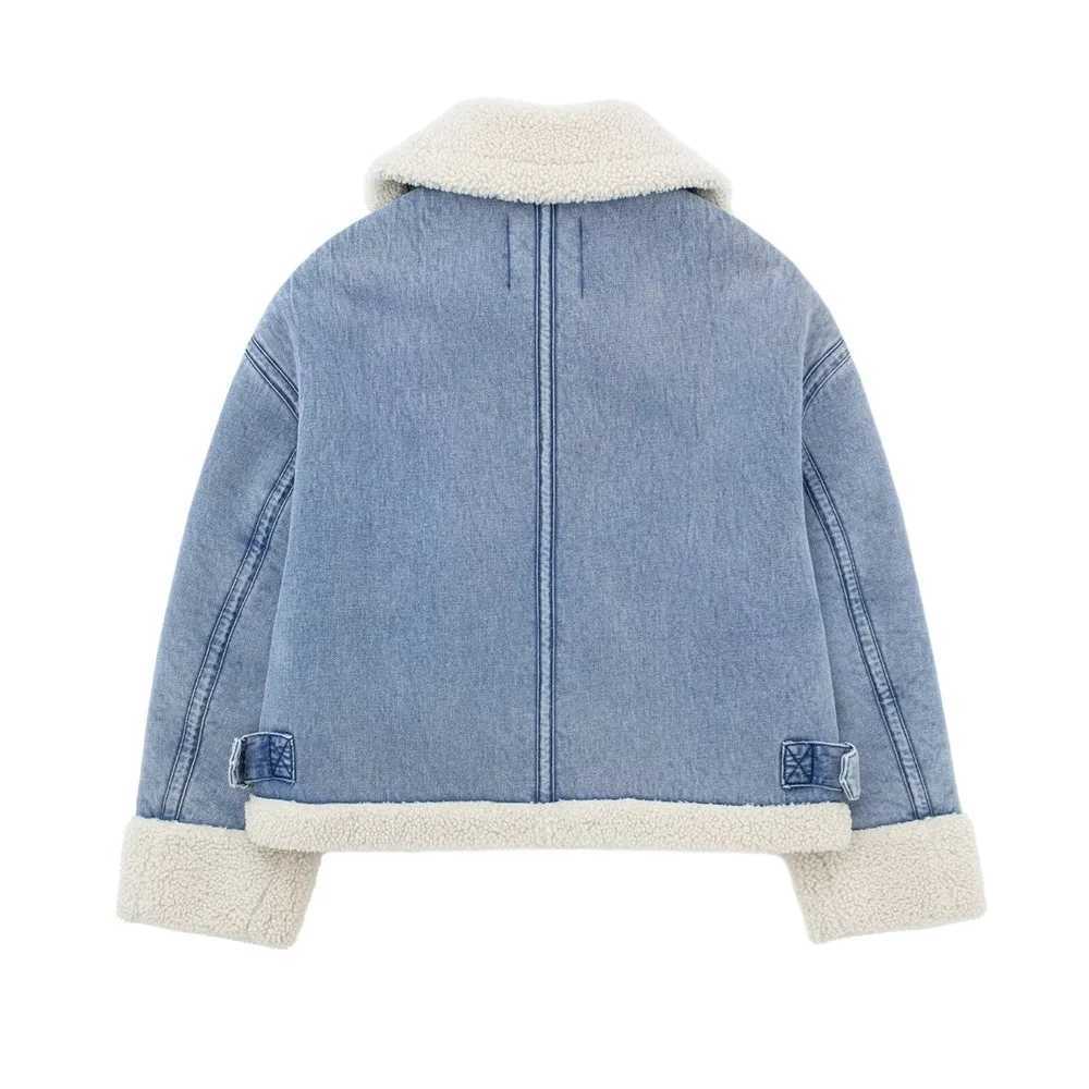 2023 Autumn/Winter New Product Womens New Fashion and Casual Versatile Polo Collar Lamb Wool Denim Fleece CoatX241018