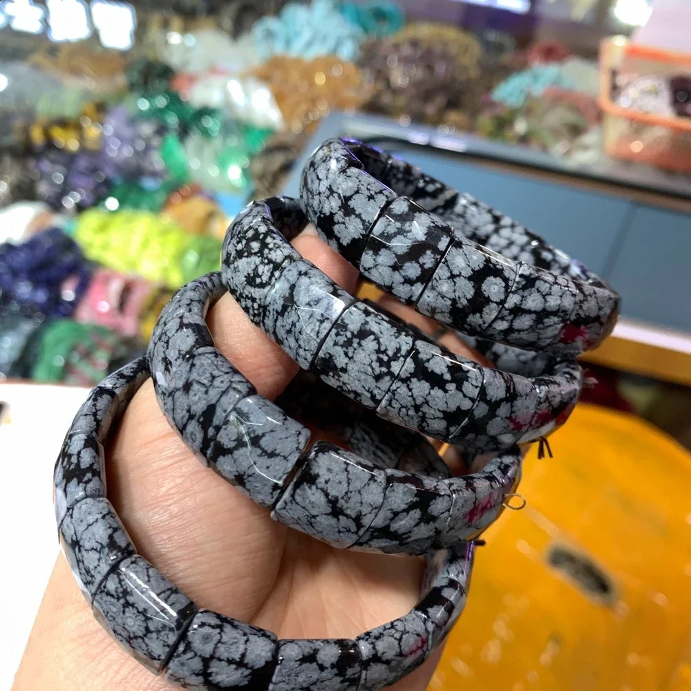 Snowflake Obsidian Stone Bead Bracelet Natural Gemstone Fashion Jewelry Accessories Bracelet Mens Wholesale 241017