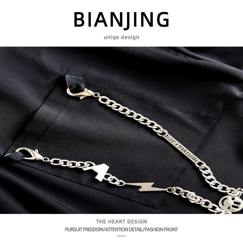 shanshi Men's shirts High street diagonal placket asymmetrical metal chain long sleeved shirt with men's design sense, personality, dark cou