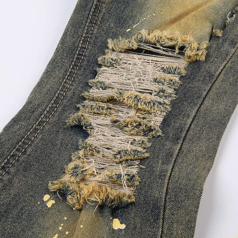 Vintage Ripped Flare Women Sexy Low Waisted Lace-Up Washed Jean Pants Y2k Denim Trouser Old Worn Out Trend Slim