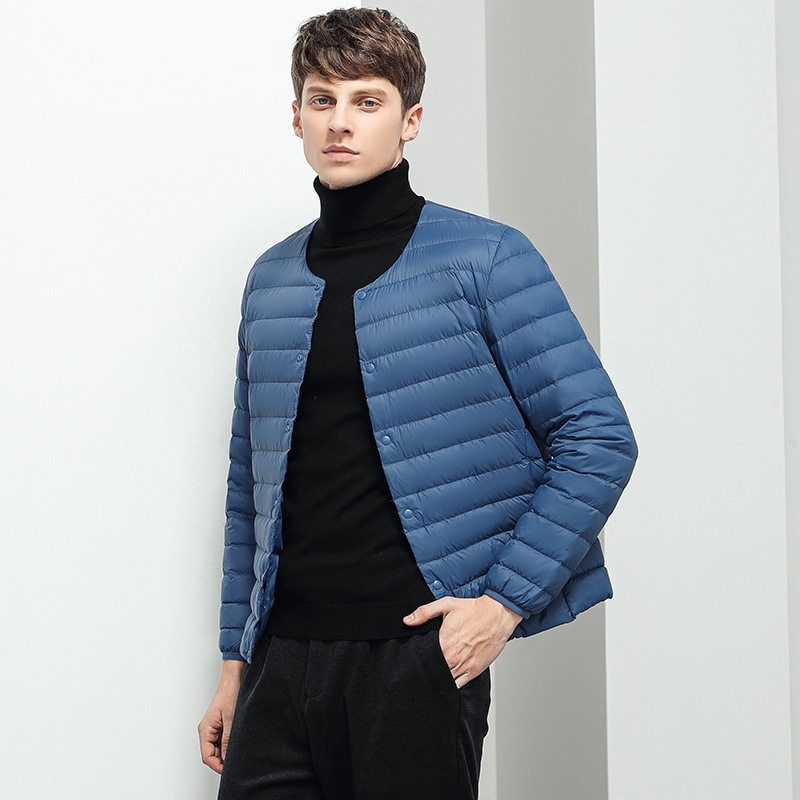 Mens Er Duck Down Jacket O-Neck Variable V-Neck 2023 New Men Winter Keep Warm Collarless Ultralight Quilted Puffer Coat