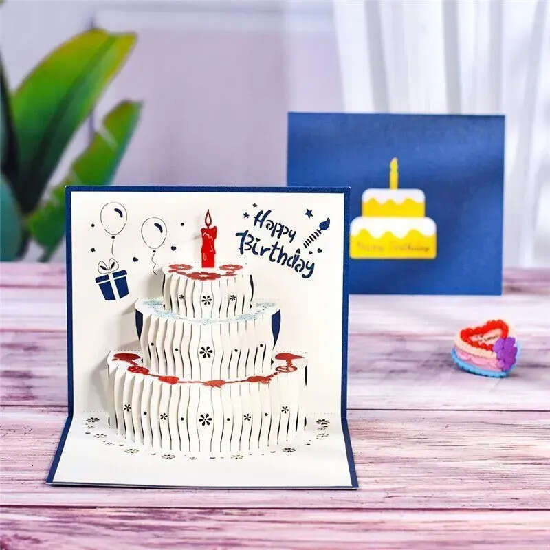 wholesale UPS Cards 3D Wholesale Greeting Happy Birthday Cake Pop-Up Gift For Kids Mom With Envelope Handmade Gifts 0126 S s