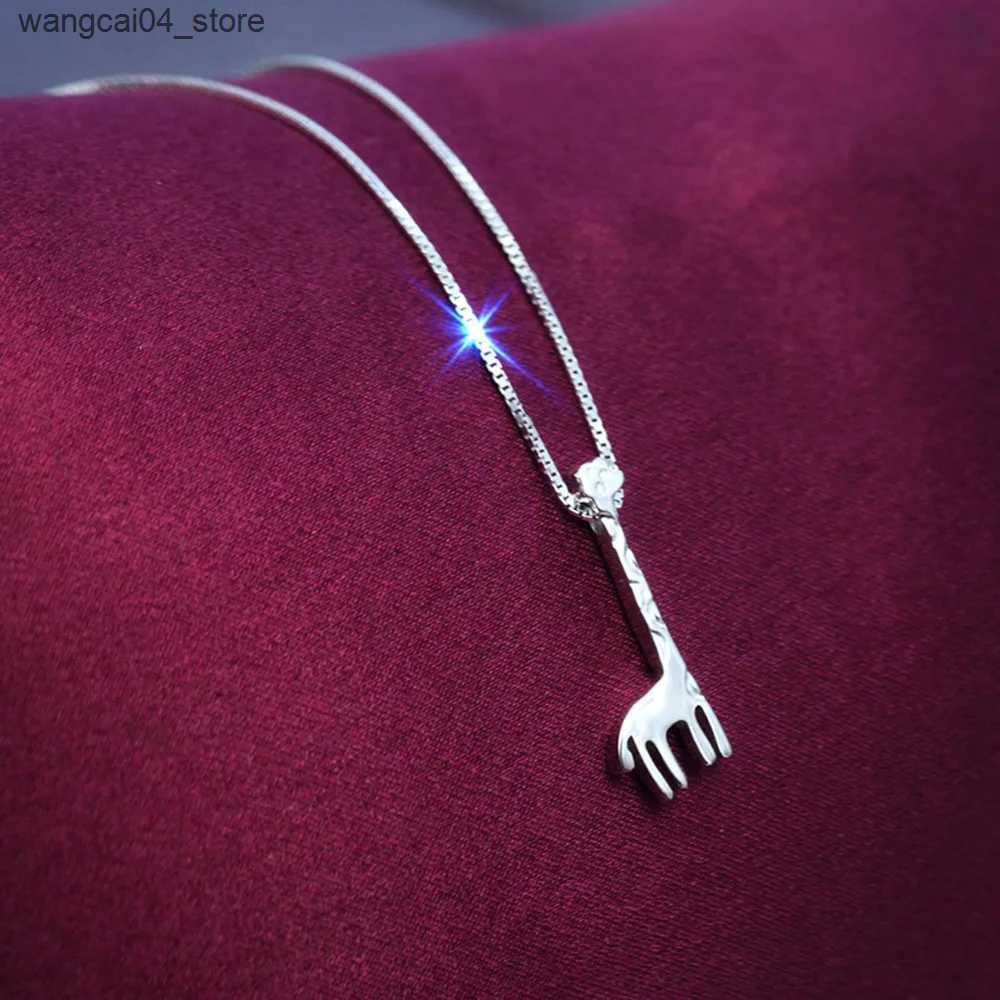 Chokers Shiny and simple 100% 925 sterling silver box chain giraffe pendant necklace suitable for womens punk thin chain parties jewelry birthdays L24