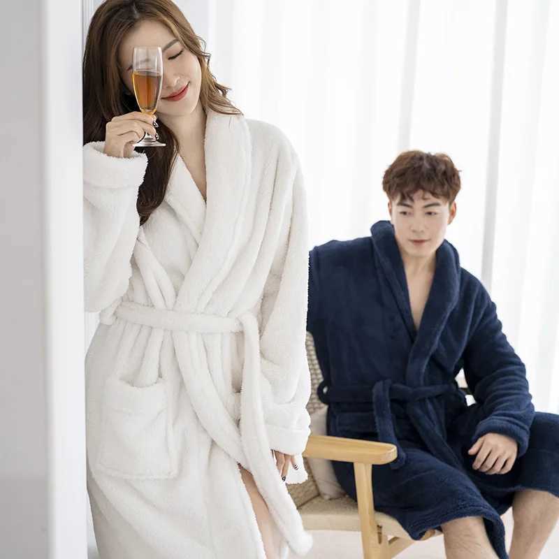 Mens Flannel Sleepwear Robe Couple Coral Fleece Nightgown Nightwear Couple Sexy Bathrobe Kimono Gown Autumn Winter Home ClothesXJ241018