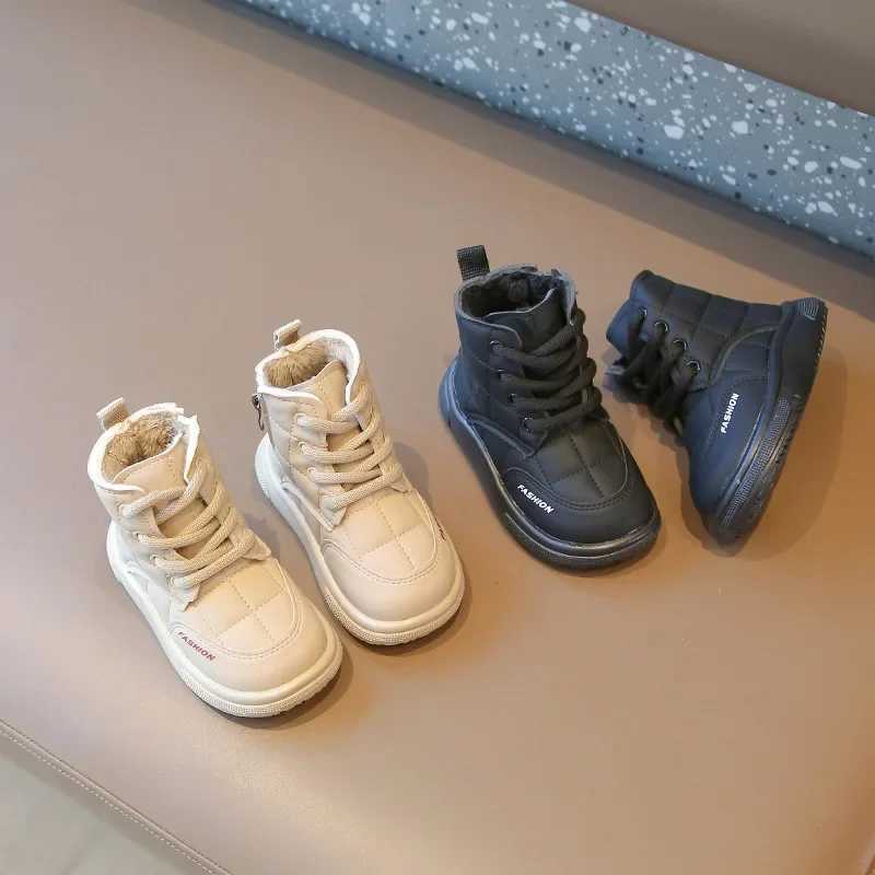 Boots Kids Shoes Boots for Girl 2023 Winter Versatile Childrens Ankle Cotton Boots Fashion Solid Color Causal Boys Warm Plush Boots H241018