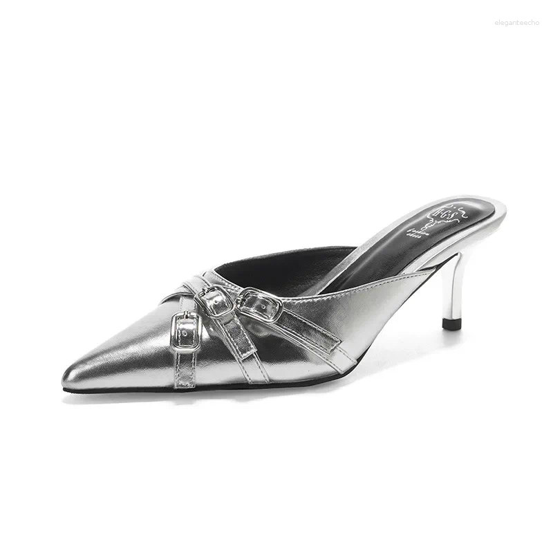 2025 S Fashion Designer Sandals Shoes Cover Toe Slippers Casual Slides Slipers Women Thin Heels Med Female Mule Low Heeled Mules Pointed High