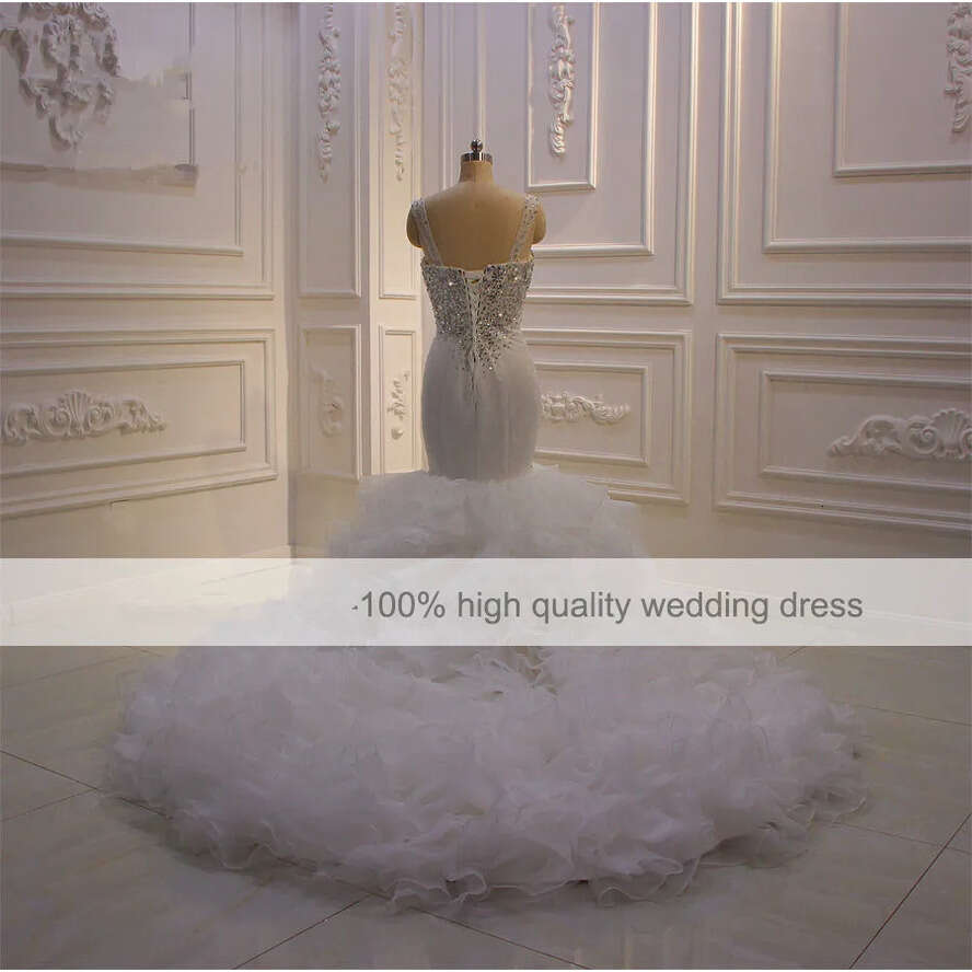 Wedding Dresses Mermaid Beading Sexy Spaghetti Neck Tiered Skirts Bridal Gowns Plus Size Robe De Soiree