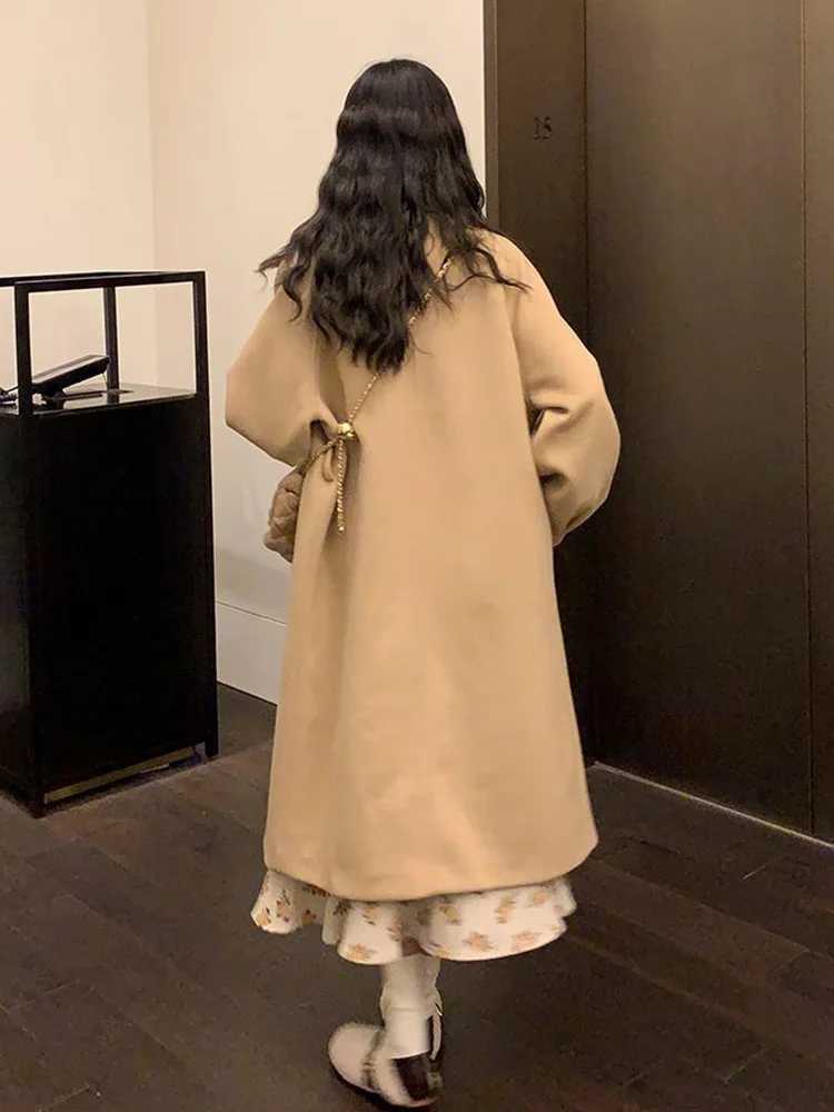 Korean Winter Baggy Woolen Coat Jackets Warm New Turn Down Collar Parkas Outwear Thick Women Double Breasted Overcoat AbrigoX241009