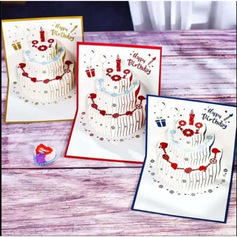wholesale UPS Cards 3D Wholesale Greeting Happy Birthday Cake Pop-Up Gift For Kids Mom With Envelope Handmade Gifts 0126 S s