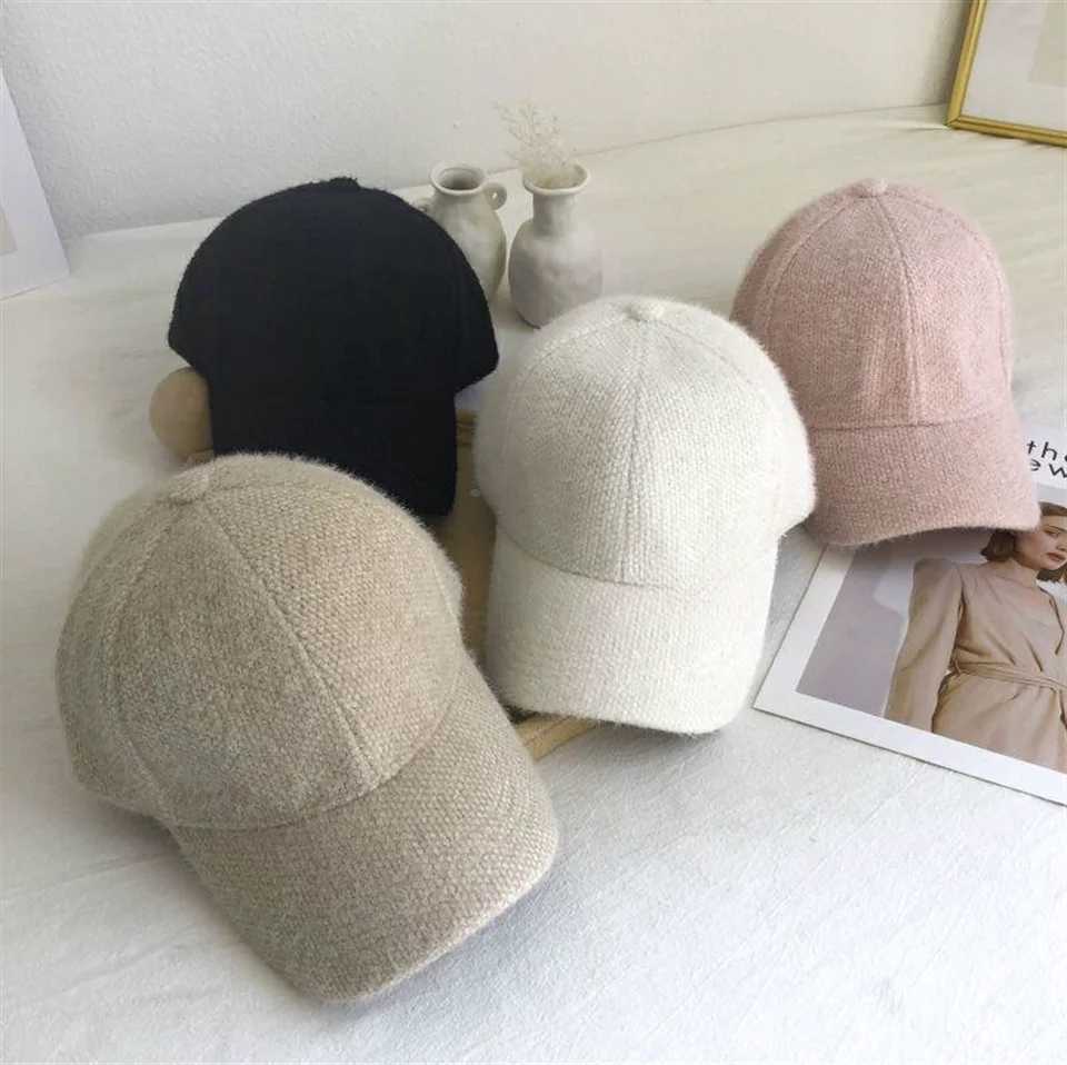 Autumn Simple Metal M Solid Color Rabbit Hair Baseball Cap Womens Winter Outdoor Warm Thickened Fashion Plush Sunshade Hat 2023X241018