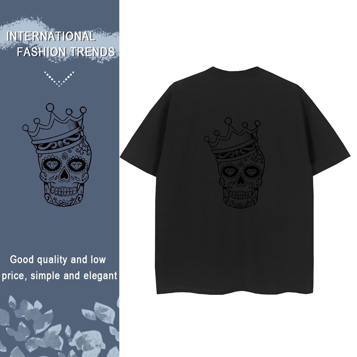 2024 DIY Womens T Shirts 230g 100% Cotton O-Neck Short Sleeve Casual Sport skull Womens Tshirts Lady DIY Printed Tops Tees
