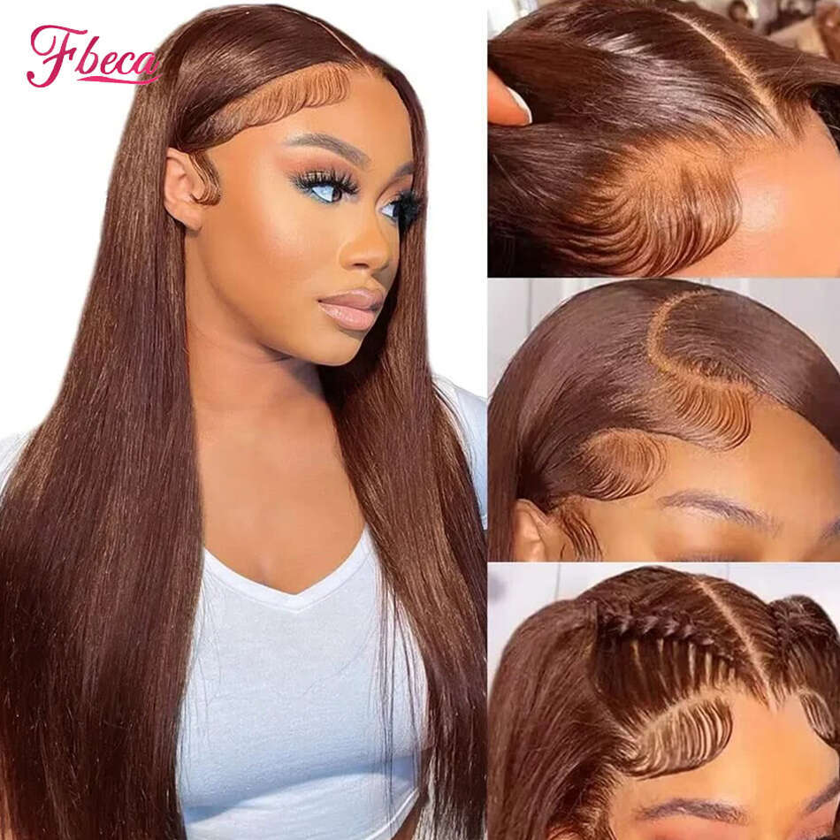 Dark Chocolate Brown Straight Front Wig Colored Transparent Lace Frontal Human Hair Wigs For Women On Sale Clearance