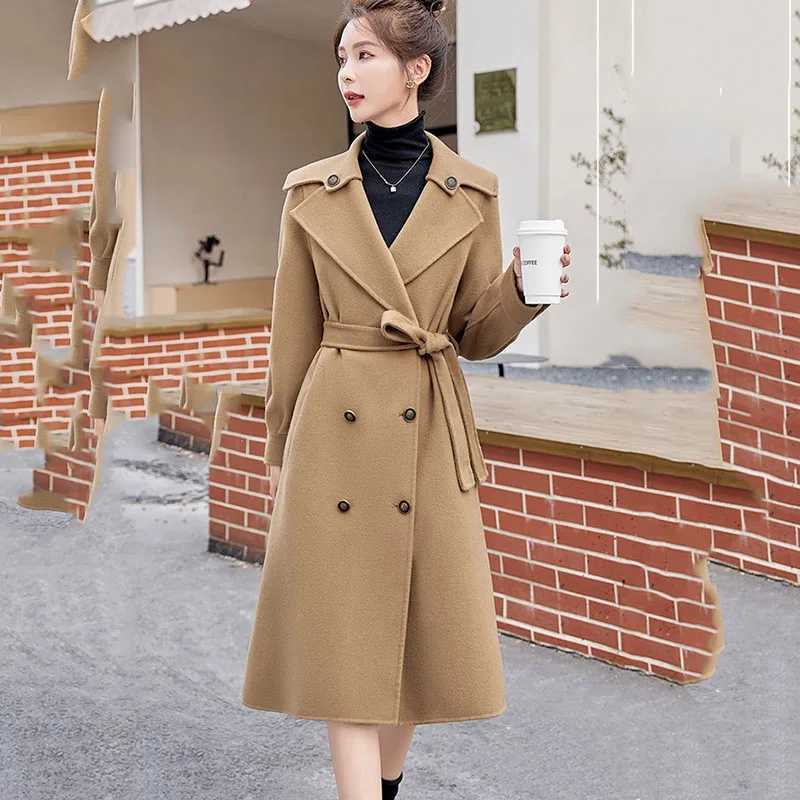 High-end Womens Double-sided Wool Coat Autumn Winter New Casual Trench Coats Female Long Woolen Coats Fashion Parker OvercoatX241009