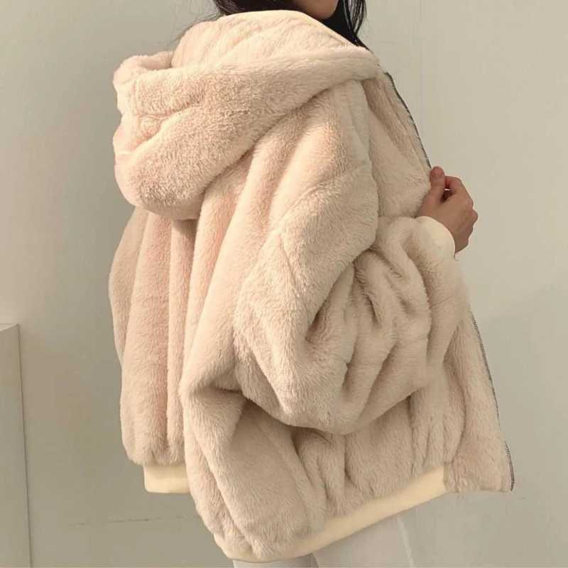 Korean style plus velvet thickened on both sides to wear lamb wool cotton clothing womens coat winter new hooded cotton jacketX241018