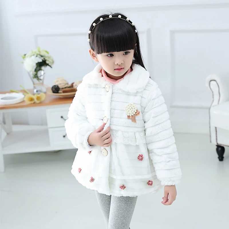 Fashionable childrens faux fur coat autumn warm plush baby jacket cute lace princess coat childrens girls clothing M241018