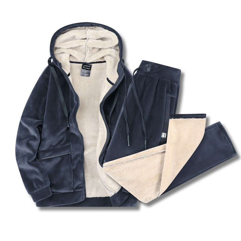 Winter Male Thick Sport Tracuit Hooded Sportswear Zipper Cardigan Hoodies + Elastic Pants Casual Men Fleece Warm Sets