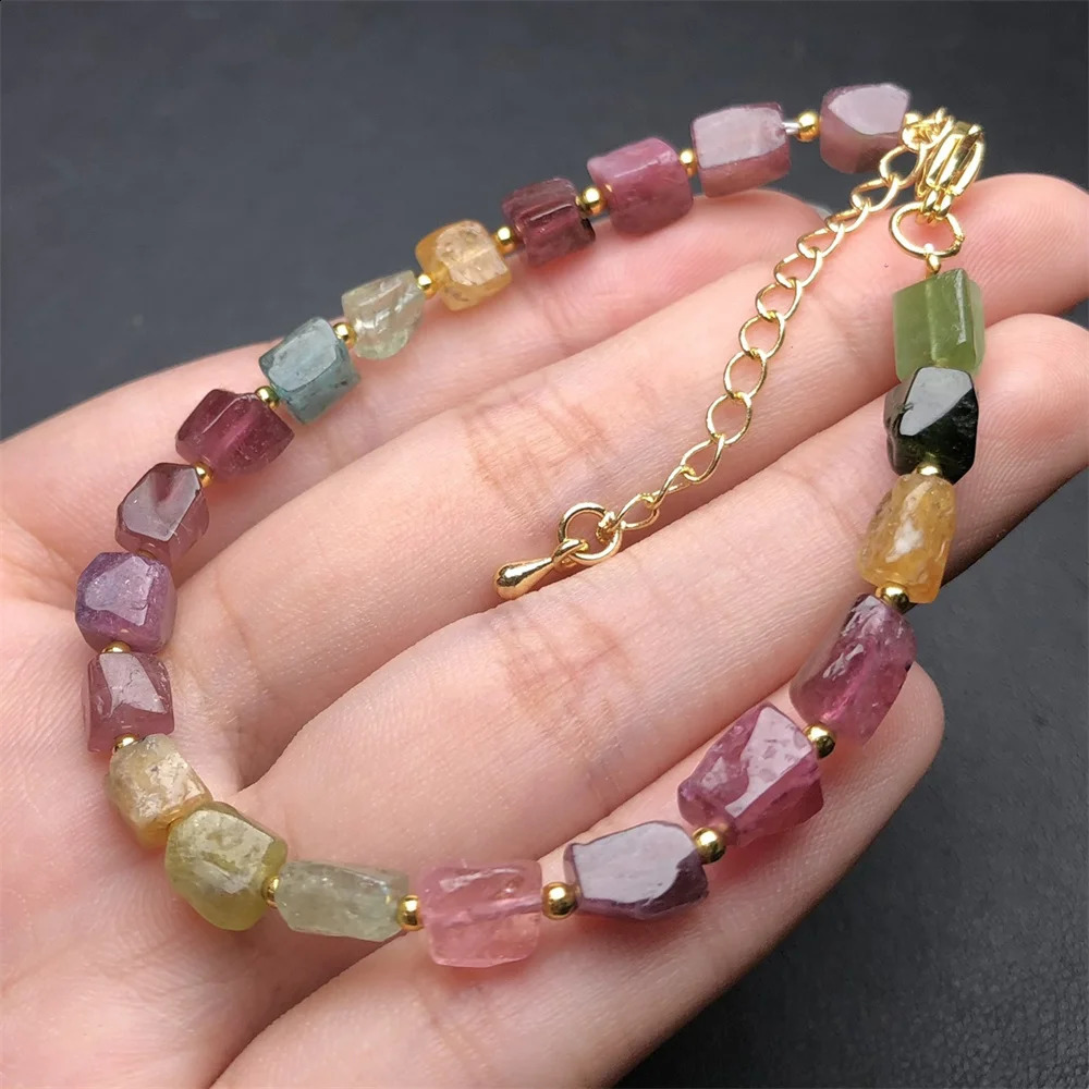 1 piece of Fengbaowu natural colored tourmaline bracelet irregular shaped beads spiritual healing stone fashionable jewelry gift 241018