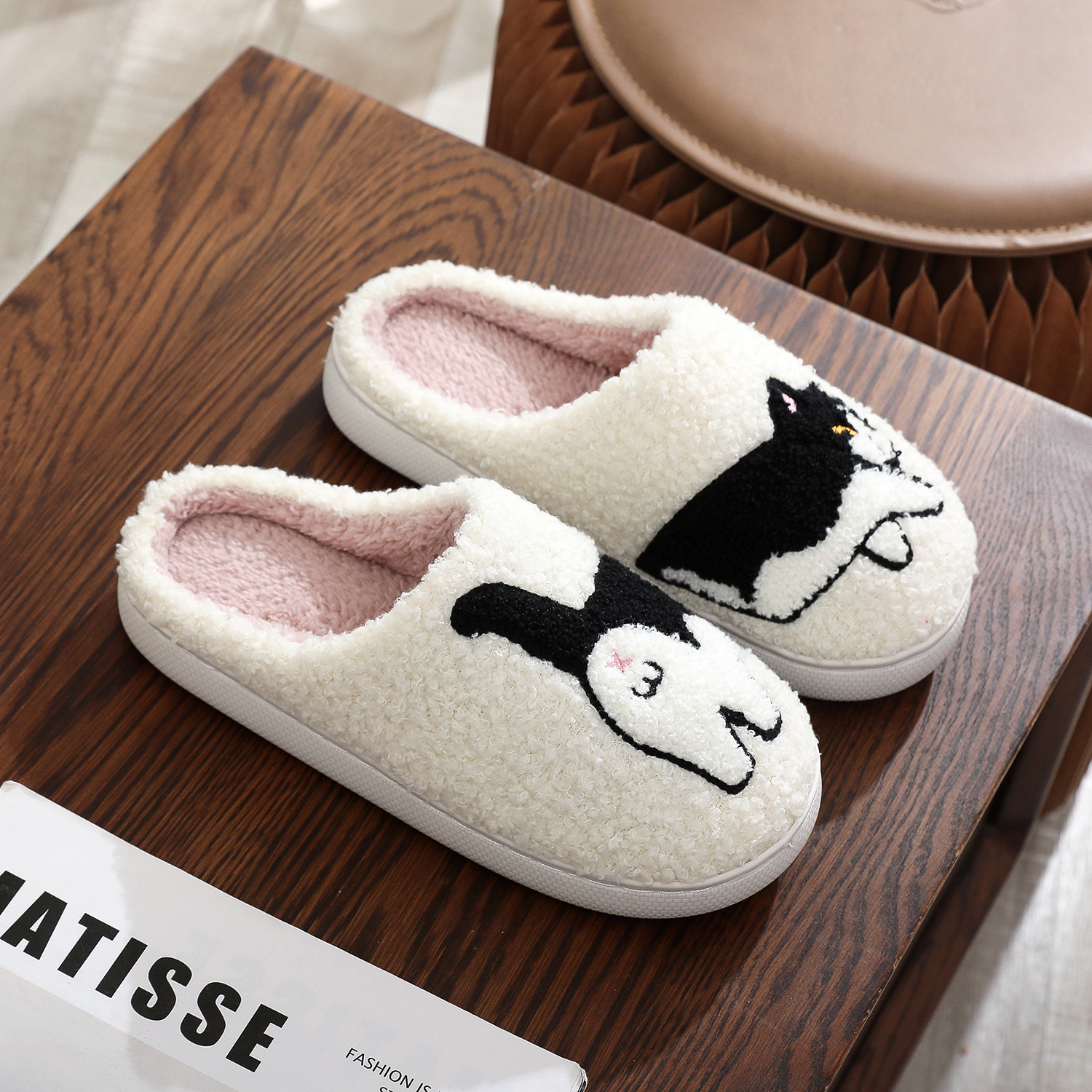 Cozy 2024 Cotton Cat Slippers with Embroidery - Perfect for Winter