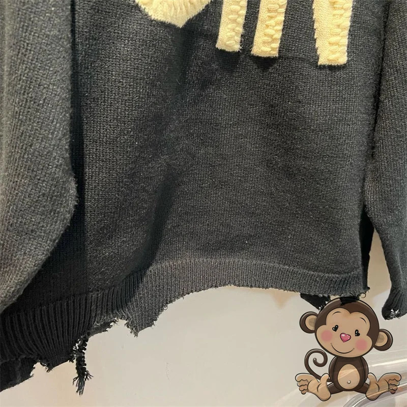 AutumnWinter Saint Mens Sweater Embroidered Letter Retro Long Sleeve Round Neck Knitted 241018