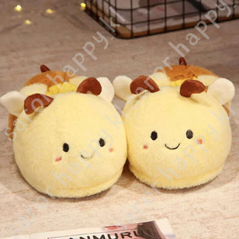 New Home Slippers Cartoon Bee Modeling Design 2023 White Warm Adult Lady Plush Head Silent Indoor Floor Women Fun Slippers 893