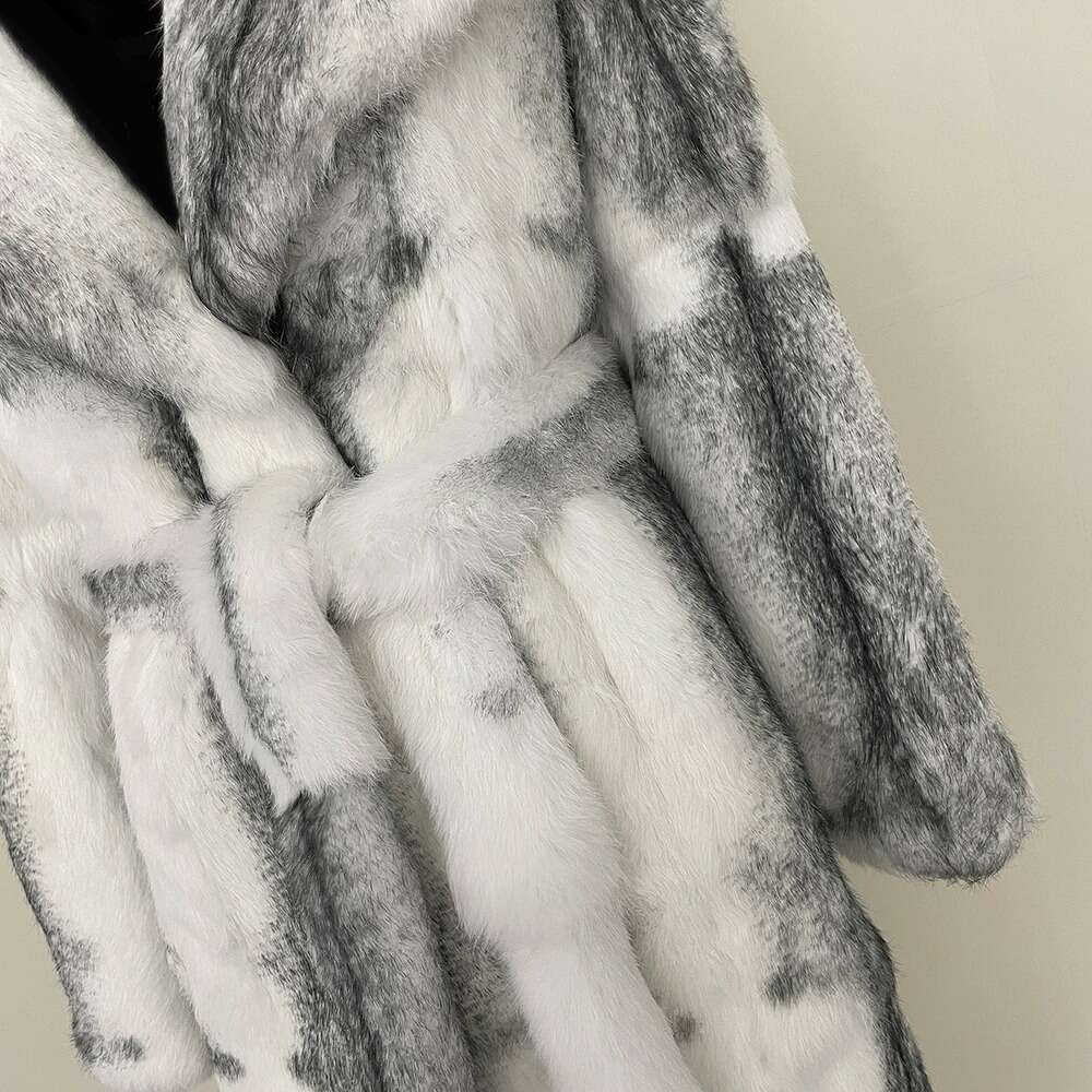 Fox 2024 Autumn Winter Urious Thickened Warm Hooded Real Rabbit Women Long Natural Fur Coat