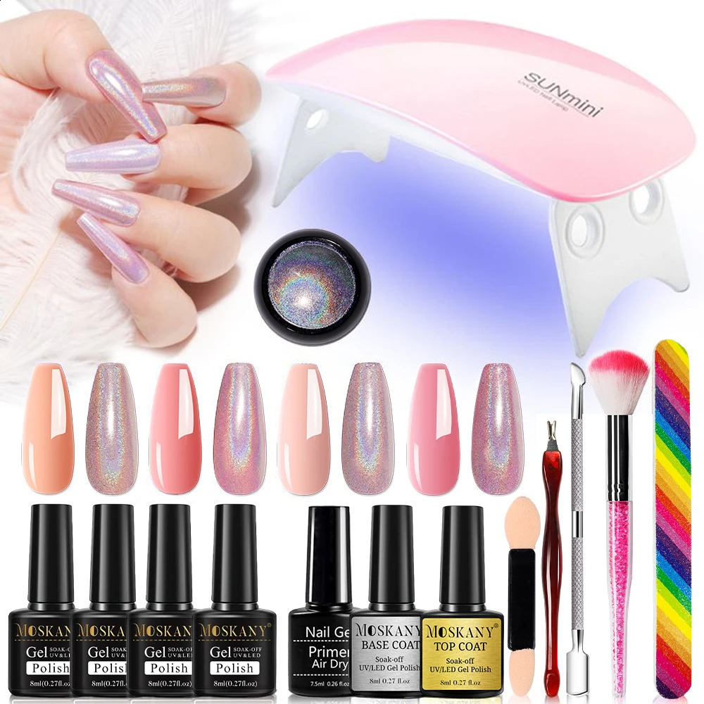 Manicure Set Nail Polish Set For Semi Permanent Polish Nail Art With MIni LED Lamp And Magic Mirror Powder Tools Kit 241017