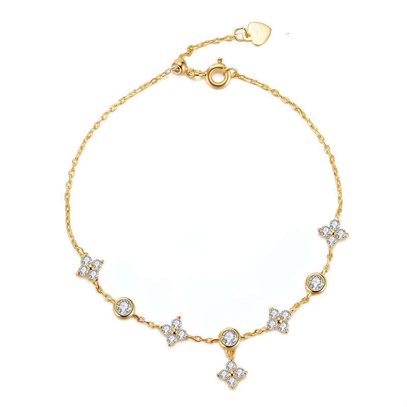 S Sier Gold Plated Clover Starry Sky Bracelet Simple Super Sparkg Zirconia Dia Women's Style Charm Five wer Handpiece