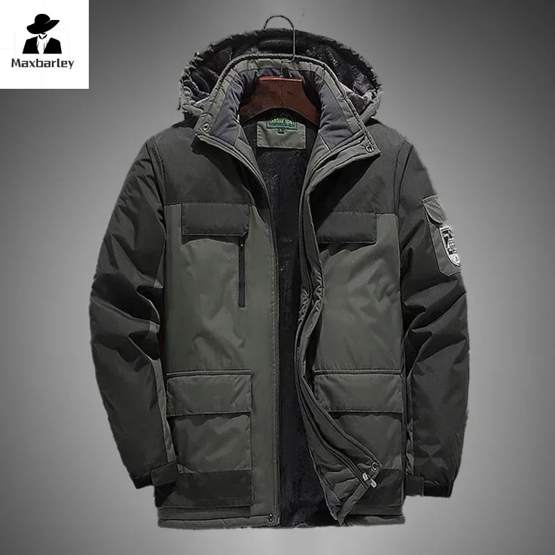 Winter Fleece Jacket Men Casual Thicken Warm Cotton Padded Mens Fashion hooded Outdoor windproof Coat Parkas Plus Size 241018