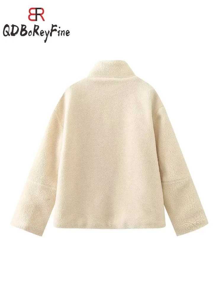 Women Winter Coat Thick Warm Lamb Wool Plush Jacket Casual Oversized Long Sleeve Tops Teddy Fleece Zipper Faux Lamb OvercoatX2410
