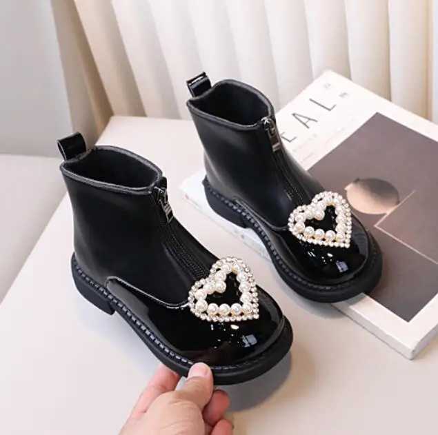 Boots Childrens fashion boots girls Rhinestone princess leather boots breathable childrens sports snow shoes 2024 winter new snow shoes H241018
